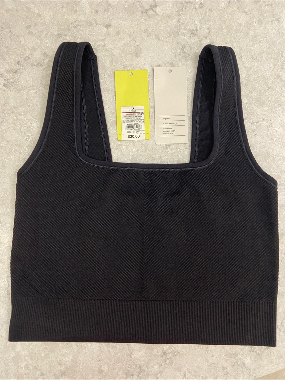 all in motion Black Ribbed Square-Neck Seamless Crop Tank. Size S - Picture 3 of 11
